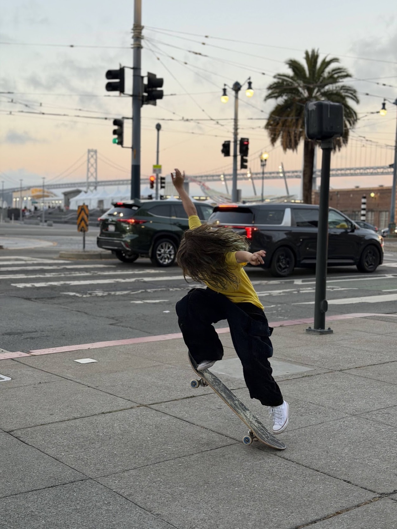 Skateboard move by the San Francisco Bay